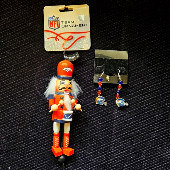 Broncos Nutcracker and Earrings ~ NWOT - Picture 1 of 2